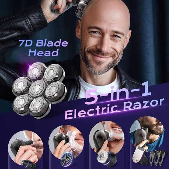 Head Shavers for Bald Men - 5-in-1 Electric Head Shaver Grooming Kit - Picture 2 of 9